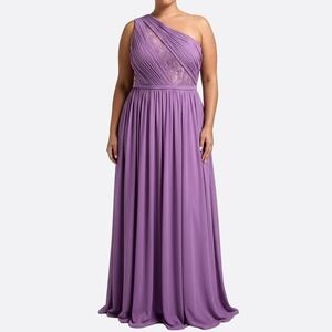 Let's Lace Pleated Gown Lilac One‎ Shoulder Maxi Dress Formal Gala 0X Large NWT